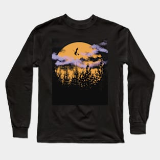 Flying Witch Over a Big Moon Long Sleeve T-Shirt